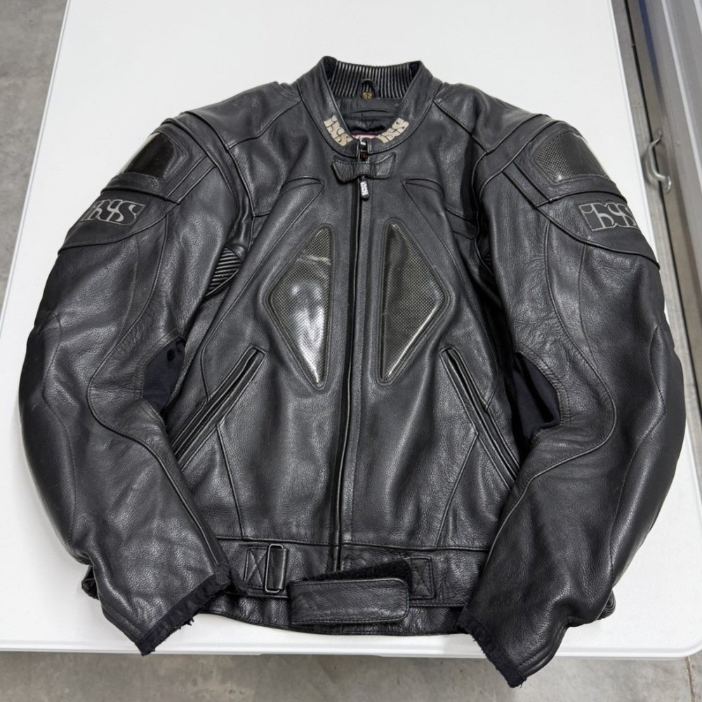 IXS Motorcycle Jacket Mens L Black Excellent Leather Padded Armored Racing Moto